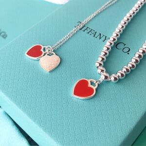 Tiffany & Co. Silver Necklaces with Red Heart Enamel Charms